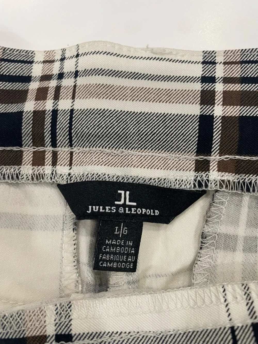 Jules & Leopold Cream, Black and Brown Plaid Pants - Size L - Picture 4 of 6